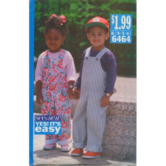 Vintage ©1992 See & Sew 6464 - Unisex Toddler's/Children's Jumpsuit and Top - Picture 1 of 2